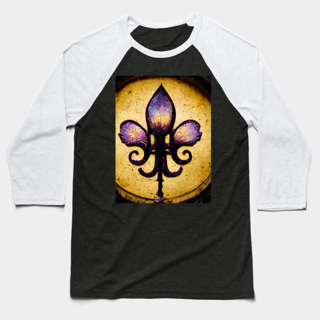 Gold and Purple Fleur De Lis on Lamp Post Baseball T-Shirt by mw1designsart